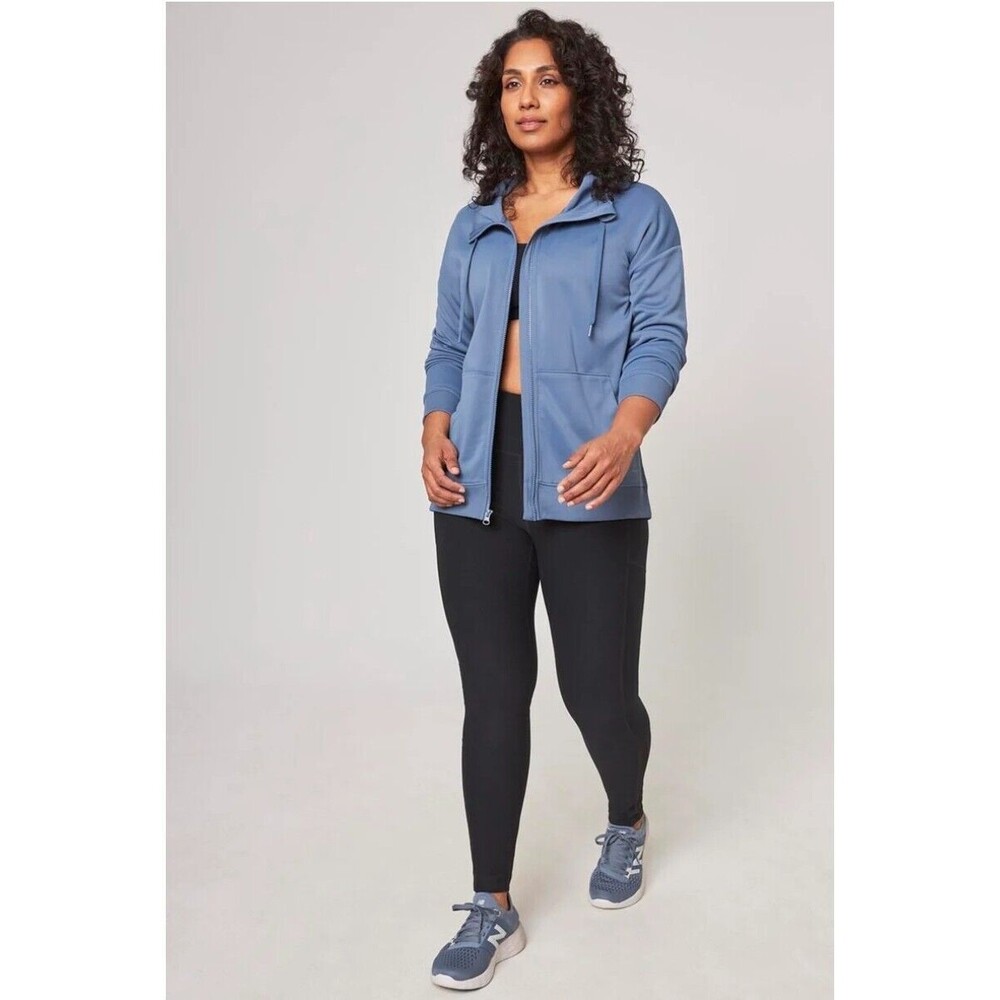 NWT Mondetta Womens Performance Full Zip Fleece Lined Hoodie Pockets Blue Size S - Picture 3 of 6
